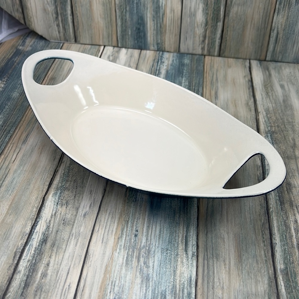 ⭐️Technique Au Gratin cast iron cobalt blue oval baking dish EUC